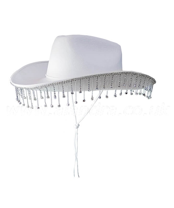 White Cowboy Hat with Diamante Droplets
