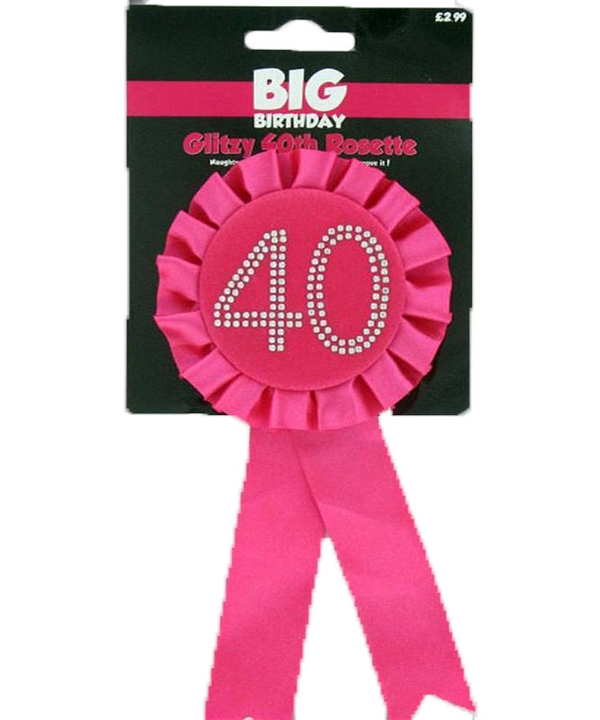 Diamante Hot Pink 40th Birthday Rosette