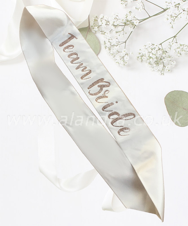 Soft White Diamante Team Bride Sash