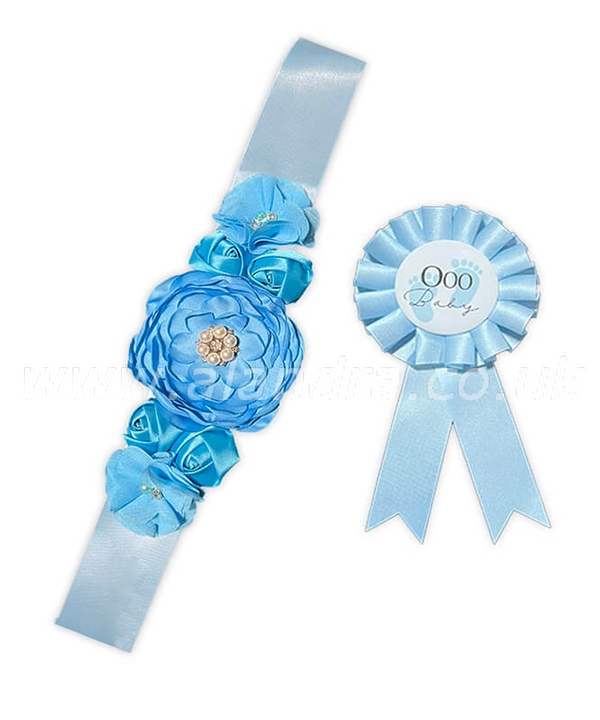 Blue Baby Bump Belt & Rosette Set