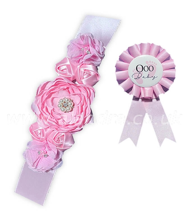 Pink Baby Bump Belt & Rosette Set