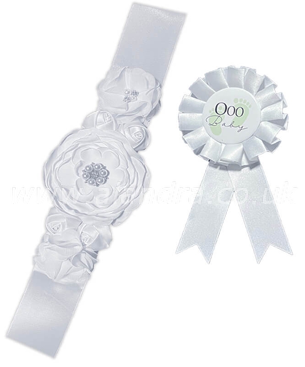 White Baby Bump Belt & Rosette Set