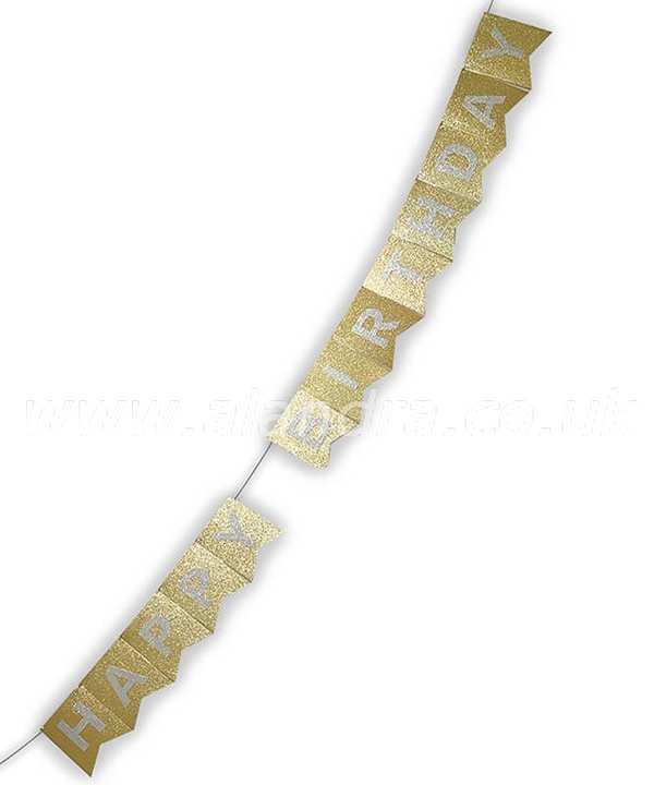 Glittered Gold & Silver Happy Birthday Banner